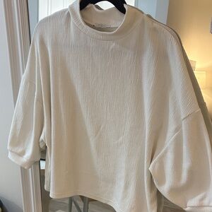 Zara White Textured Women's mock neck top